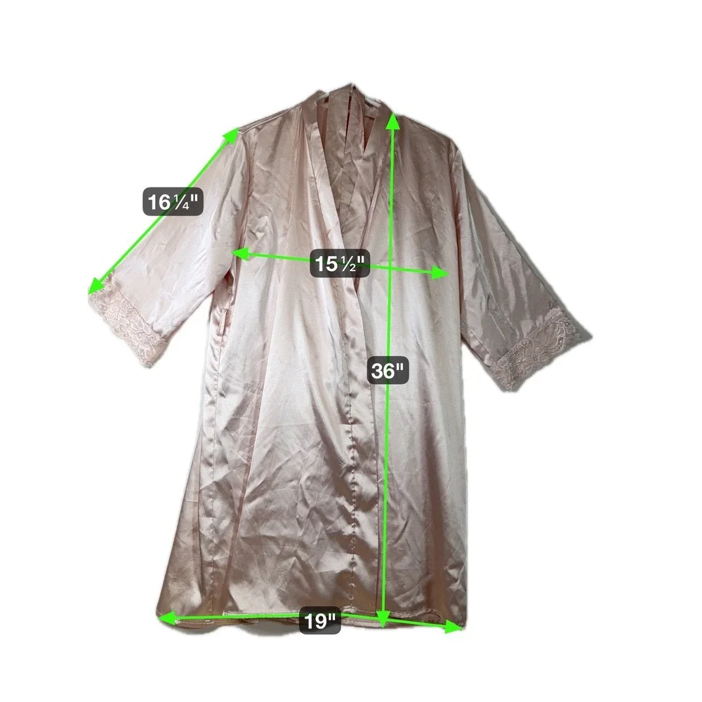 Ekouaer Womens Pink Satin Robe & Nightgown Set Lace‎ Trim Lingerie Size S
